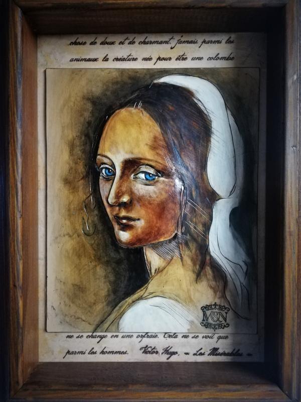 Portrait en cuir repoussé-Eponine des Misérables.